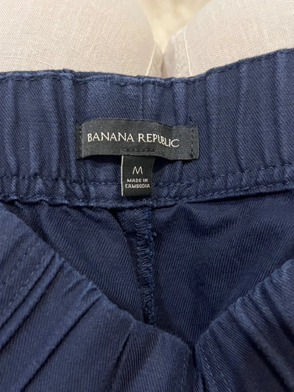Banana Republic Sz M Navy Linen Blend Elastic Waist Pull On Cropped Pants Womens